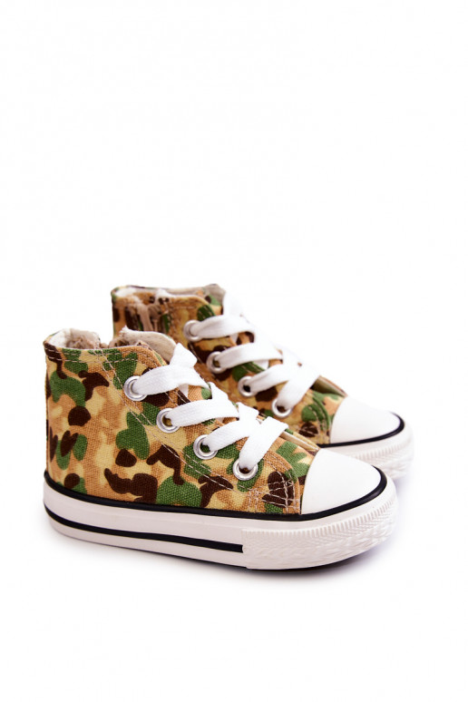 Chaussures de loisirs pour enfants à semelles zippées beige-vert Filemon