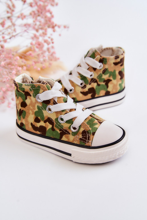 Chaussures de loisirs pour enfants à semelles zippées beige-vert Filemon