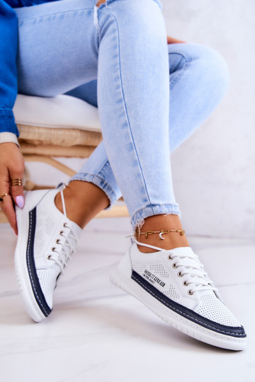 Baskets en cuir naturel Couleur blanc-bleu foncé Cloesa