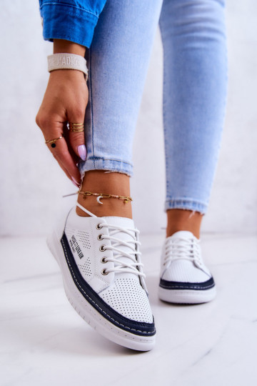 Baskets en cuir naturel Couleur blanc-bleu foncé Cloesa 2