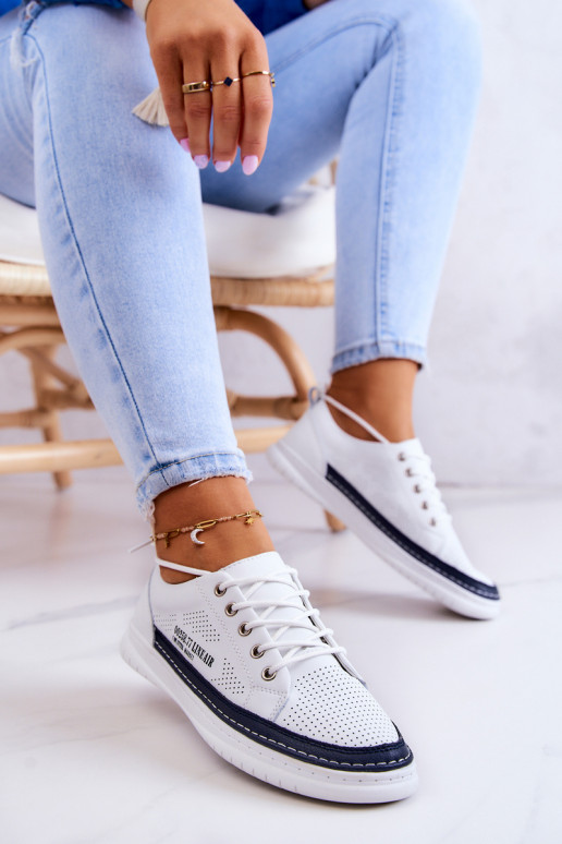 Baskets en cuir naturel Couleur blanc-bleu foncé Cloesa