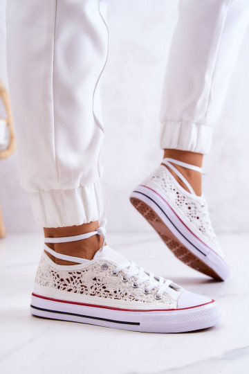 Chaussures pour femmes à motifs de dentelle de couleur blanche Venture 2