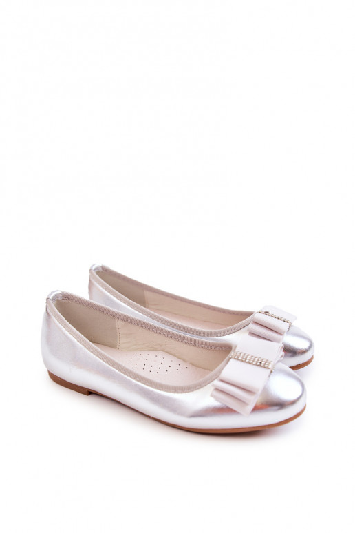 Ballerines pour enfants décorées de rubans couleur argent Claril