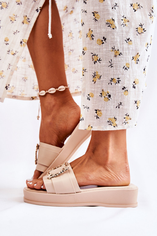 Chaussons mode cuir couleur beige Adaline