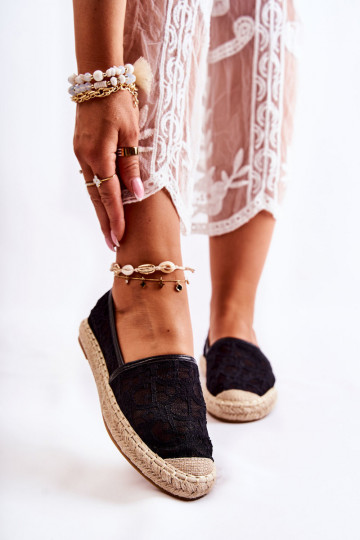 Espadrilles modèle classique avec éléments ajourés en noir Catris