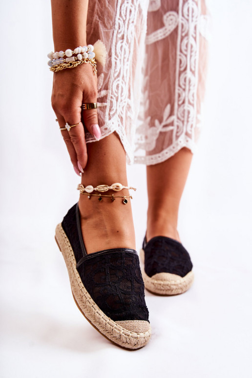 Espadrilles modèle classique avec éléments ajourés en noir Catris