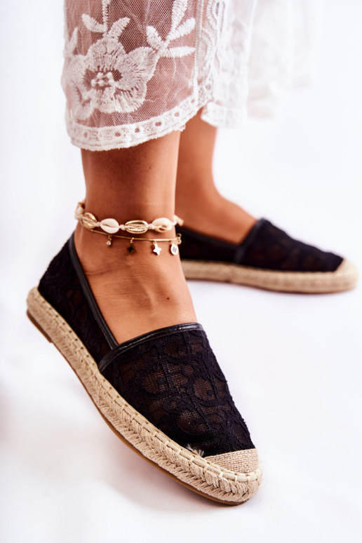 Espadrilles modèle classique avec éléments ajourés en noir Catris