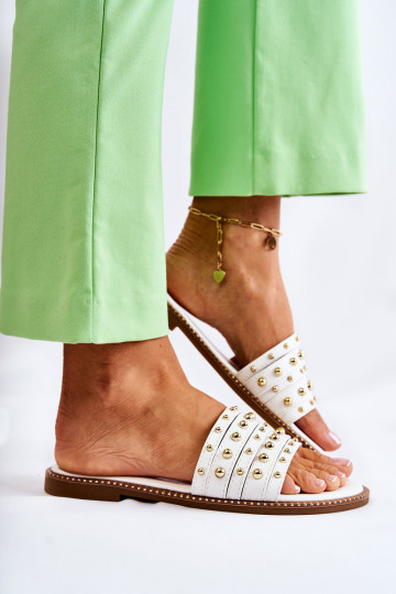 Chaussons en cuir avec ornements de couleur blanche Brien