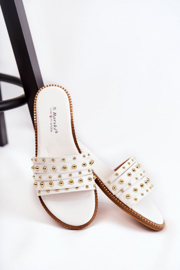 Chaussons en cuir avec ornements de couleur blanche Brien 2