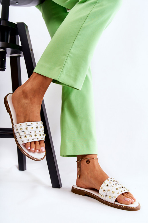 Chaussons en cuir avec ornements de couleur blanche Brien