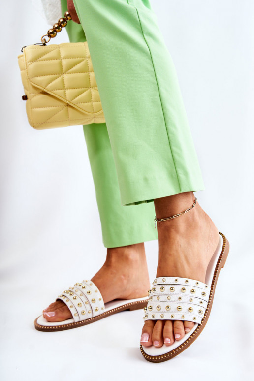 Chaussons en cuir avec ornements de couleur blanche Brien