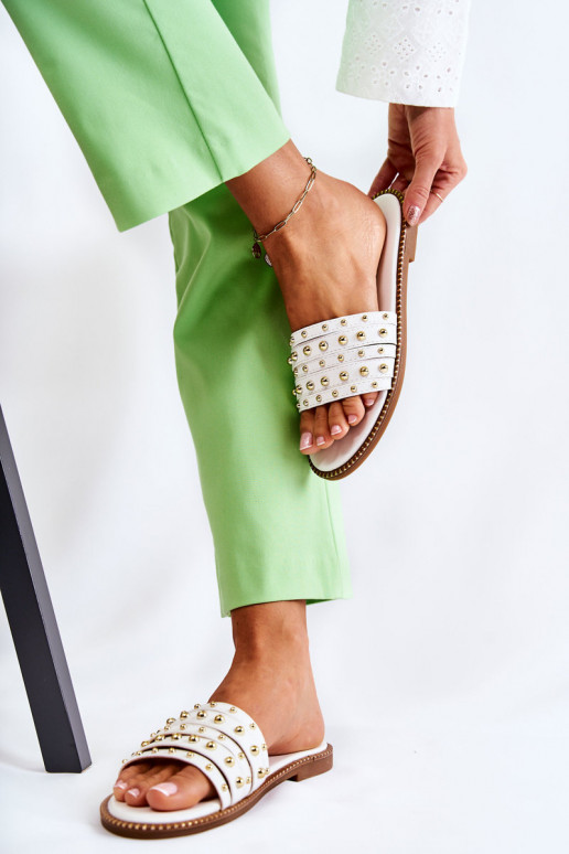 Chaussons en cuir avec ornements de couleur blanche Brien