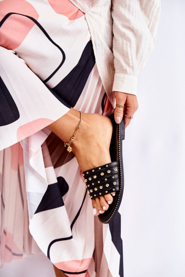 Chaussons en cuir avec ornements de couleur noire Brien 2