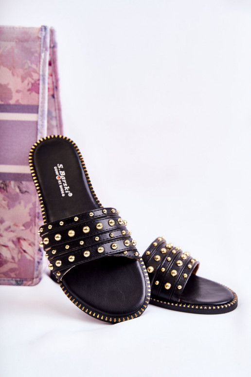 Chaussons en cuir avec ornements de couleur noire Brien