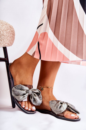 Chaussons élégants en caoutchouc avec rubans Meriden noir et gris