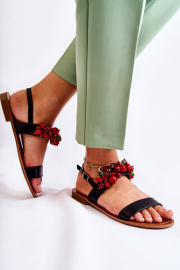 sandales à la mode avec perles de couleur noire Hally