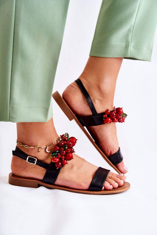 sandales à la mode avec perles de couleur noire Hally sandales à la mode avec perles de couleur noire Hally