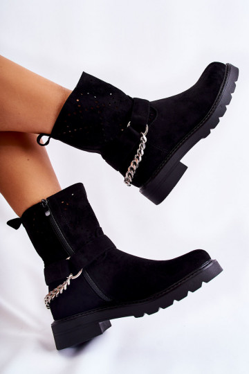 Bottines ajourées avec fermetures éclair et chaînes en Chantelle noire 2