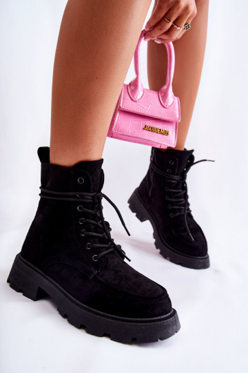 en daim Bottines à lanières de couleur noire Vanita