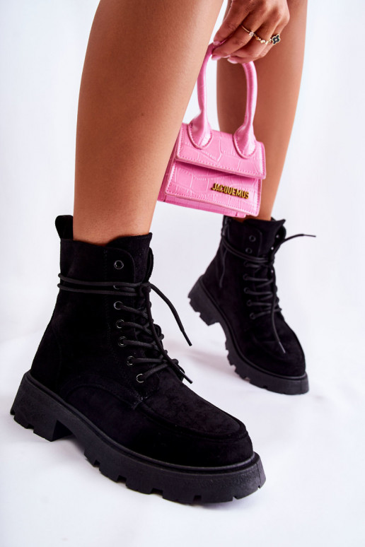 en daim Bottines à lanières de couleur noire Vanita