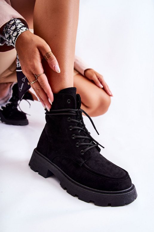 en daim Bottines à lanières de couleur noire Vanita en daim Bottines à lanières de couleur noire Vanita