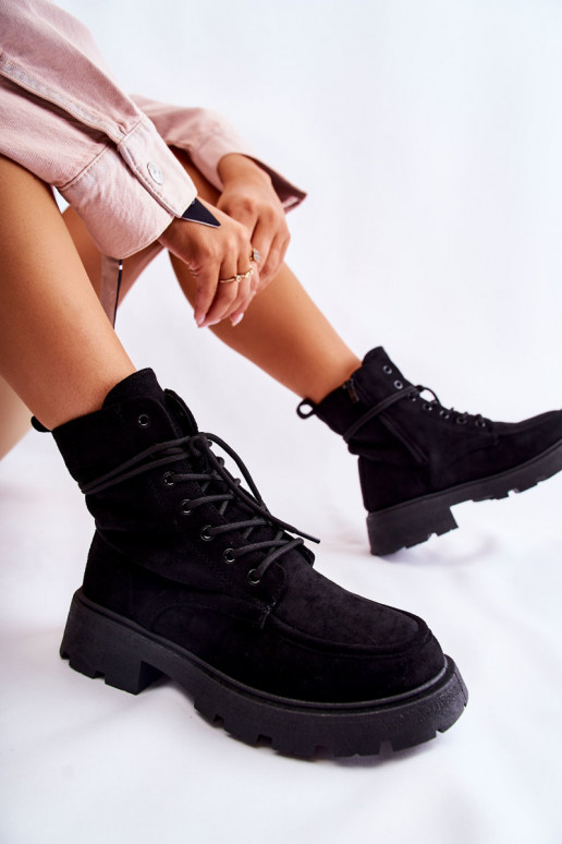 en daim Bottines à lanières de couleur noire Vanita en daim Bottines à lanières de couleur noire Vanita