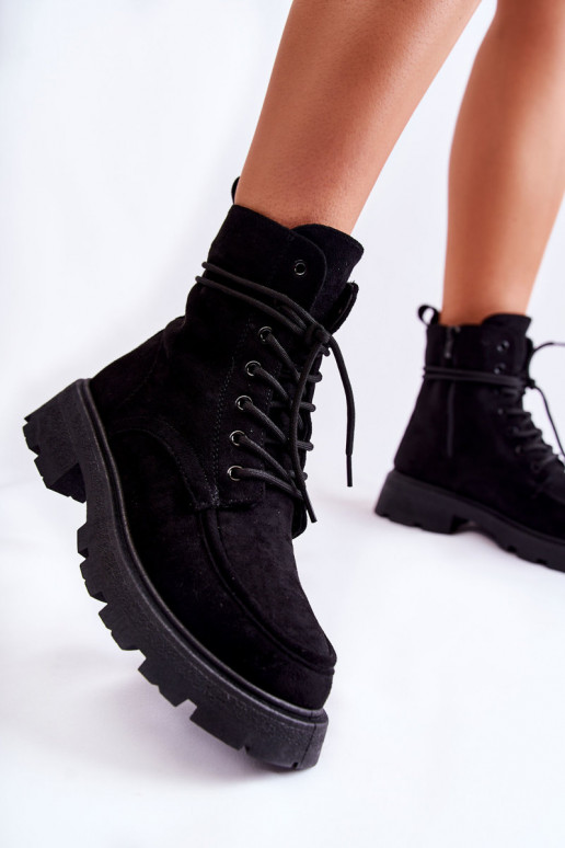 en daim Bottines à lanières de couleur noire Vanita