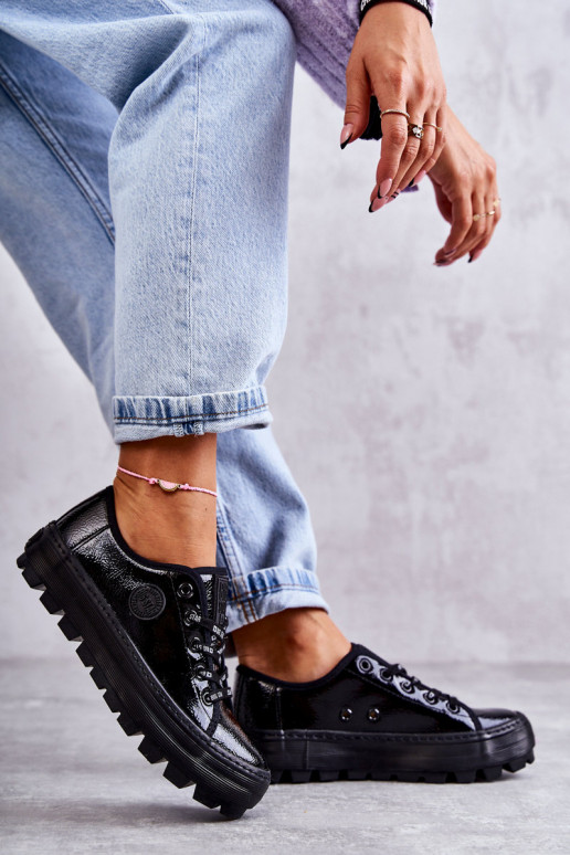 avec chaussures de loisirs effet laqué Big Star KK274044 couleur noire avec chaussures de loisirs effet laqué Big Star KK274044 couleur noire