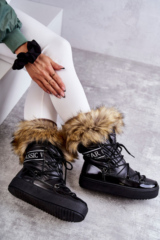 bottes de neige à lacets de couleur noire Santero bottes de neige à lacets de couleur noire Santero