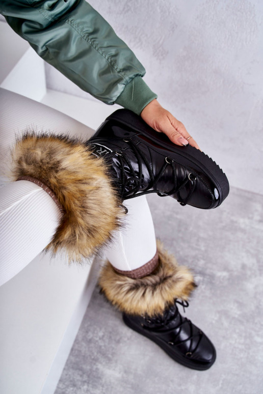 bottes de neige à lacets de couleur noire Santero bottes de neige à lacets de couleur noire Santero