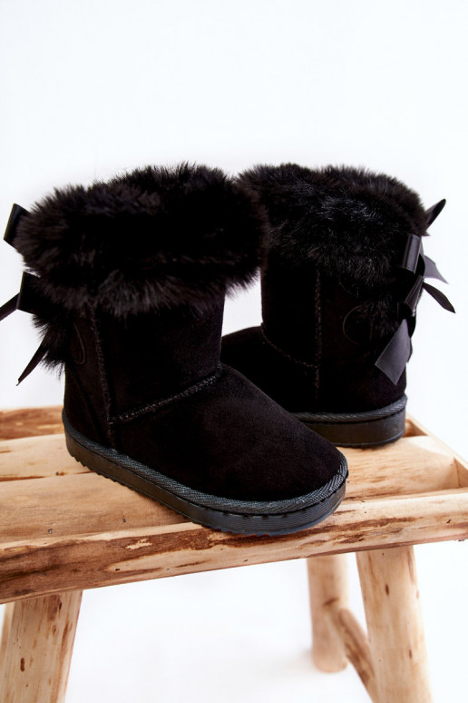 Chaussures chaudes pour enfants avec bottes de neige à rubans de couleur noire Funky Chaussures chaudes pour enfants avec bottes de neige à rubans de couleur noire Funky