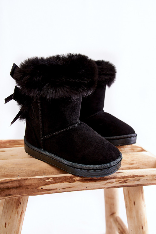 Chaussures chaudes pour enfants avec bottes de neige à rubans de couleur noire Funky Chaussures chaudes pour enfants avec bottes de neige à rubans de couleur noire Funky