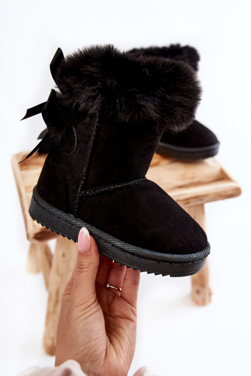 Chaussures chaudes pour enfants avec bottes de neige à rubans de couleur noire Funky Chaussures chaudes pour enfants avec bottes de neige à rubans de couleur noire Funky