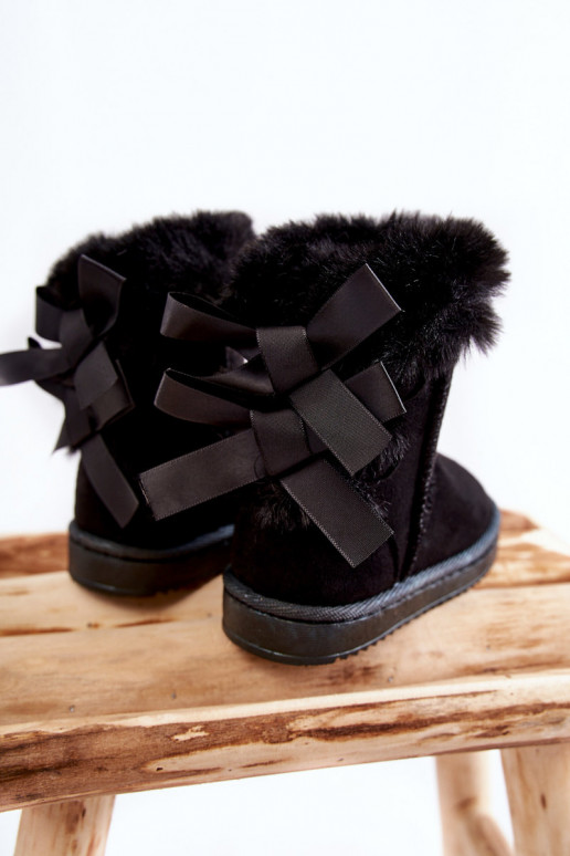 Chaussures chaudes pour enfants avec bottes de neige à rubans de couleur noire Funky Chaussures chaudes pour enfants avec bottes de neige à rubans de couleur noire Funky
