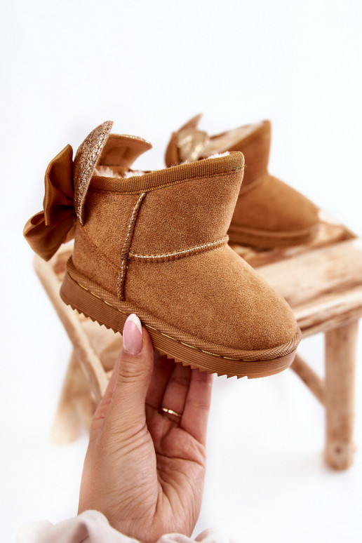 Bottes de neige chauffées pour enfants avec rubans de couleur marron Meriva Bottes de neige chauffées pour enfants avec rubans de couleur marron Meriva