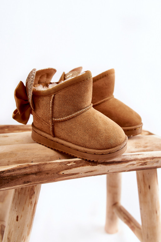 Bottes de neige chauffées pour enfants avec rubans de couleur marron Meriva Bottes de neige chauffées pour enfants avec rubans de couleur marron Meriva