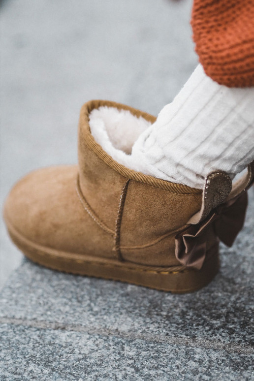 Bottes de neige chauffées pour enfants avec rubans de couleur marron Meriva Bottes de neige chauffées pour enfants avec rubans de couleur marron Meriva