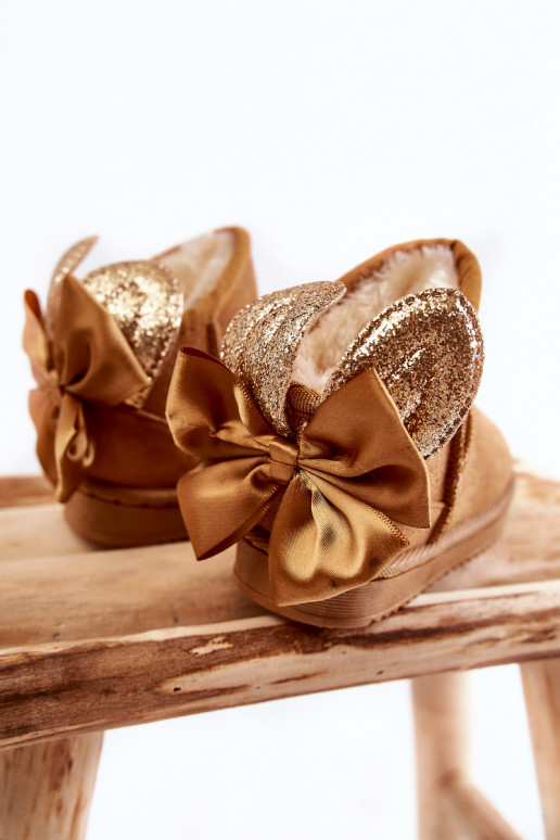 Bottes de neige chauffées pour enfants avec rubans de couleur marron Meriva Bottes de neige chauffées pour enfants avec rubans de couleur marron Meriva