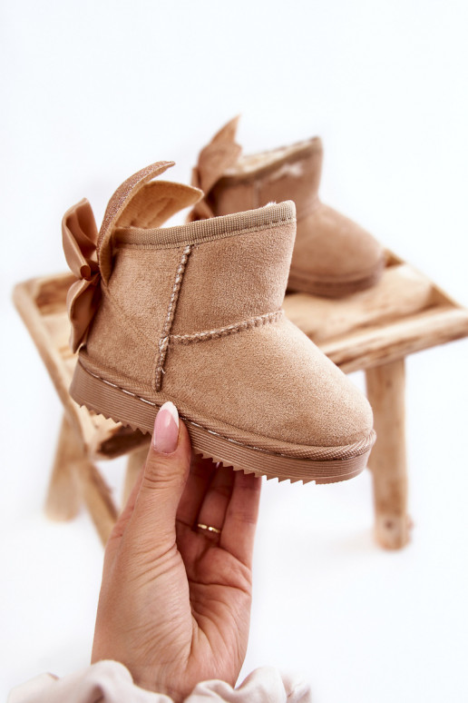 Bottes de neige chauffées pour enfants avec rubans beige Meriva Bottes de neige chauffées pour enfants avec rubans beige Meriva