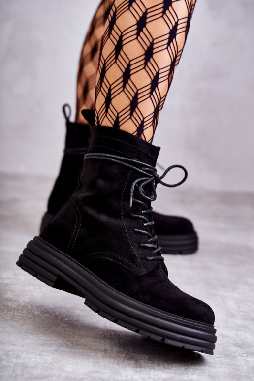 en daim Bottines à lanières de couleur noire Afra