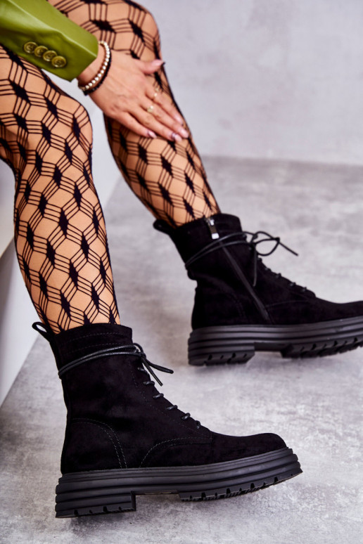 en daim Bottines à lanières de couleur noire Afra