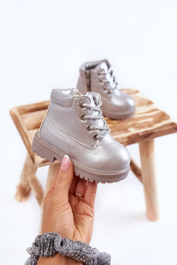 Bottines à lacets pour enfants avec fermetures éclair de couleur argent Dexter