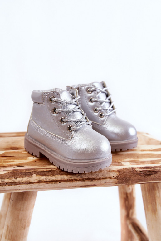 Bottines à lacets pour enfants avec fermetures éclair de couleur argent Dexter Bottines à lacets pour enfants avec fermetures éclair de couleur argent Dexter