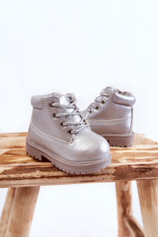 Bottines à lacets pour enfants avec fermetures éclair de couleur argent Dexter