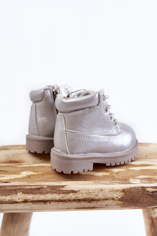 Bottines à lacets pour enfants avec fermetures éclair de couleur argent Dexter