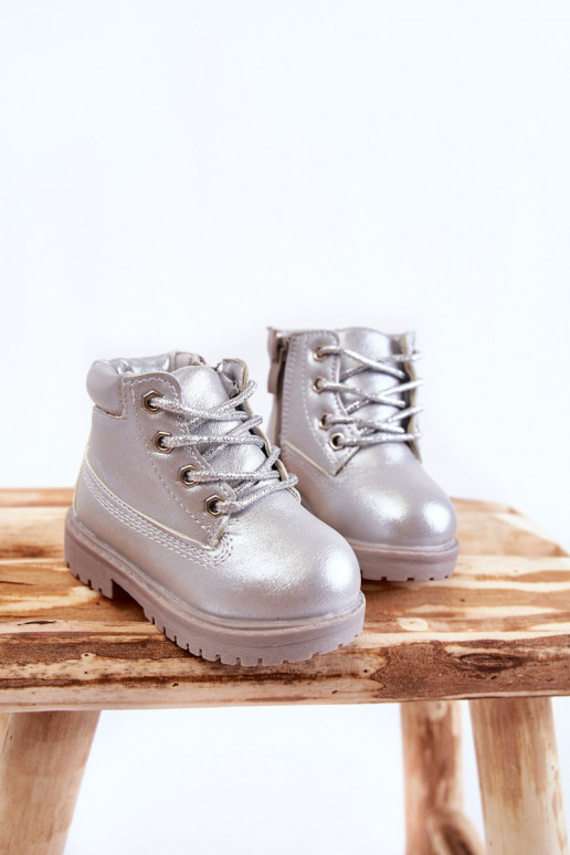 Bottines à lacets pour enfants avec fermetures éclair de couleur argent Dexter Bottines à lacets pour enfants avec fermetures éclair de couleur argent Dexter