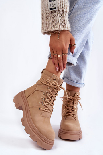 Bottines chauffantes à lacets beige Merisha