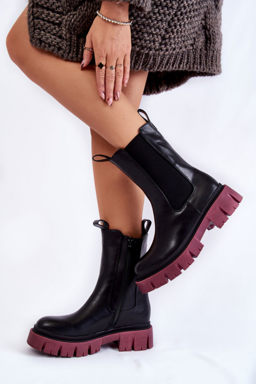 bottines à plateforme Aliana noir et bordeaux