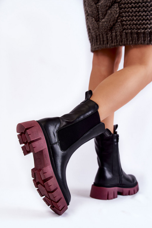 bottines à plateforme Aliana noir et bordeaux