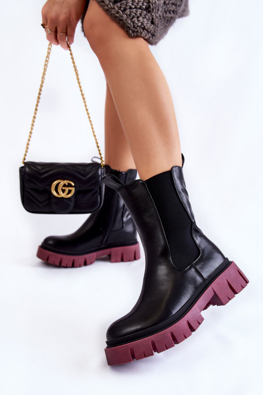 bottines à plateforme Aliana noir et bordeaux